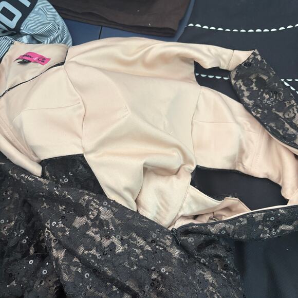 Morgan & Co. High Neck Formal Dress Cutout Maxi Floor Lace Sequin Event- 7/8 - Picture 12 of 13